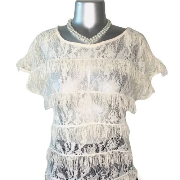 Zara Tops - Zara Lace Blouse Top With Fringe  Sheer